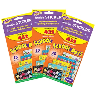 TREND School Days Sparkle Stickers Variety Pack, 432 Per Pack, 3 Packs (T-63901-3)