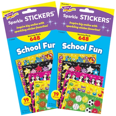 TREND School Fun Sparkle Stickers® Variety Pack, 648/Pack, 2 Packs (T-63904-2)