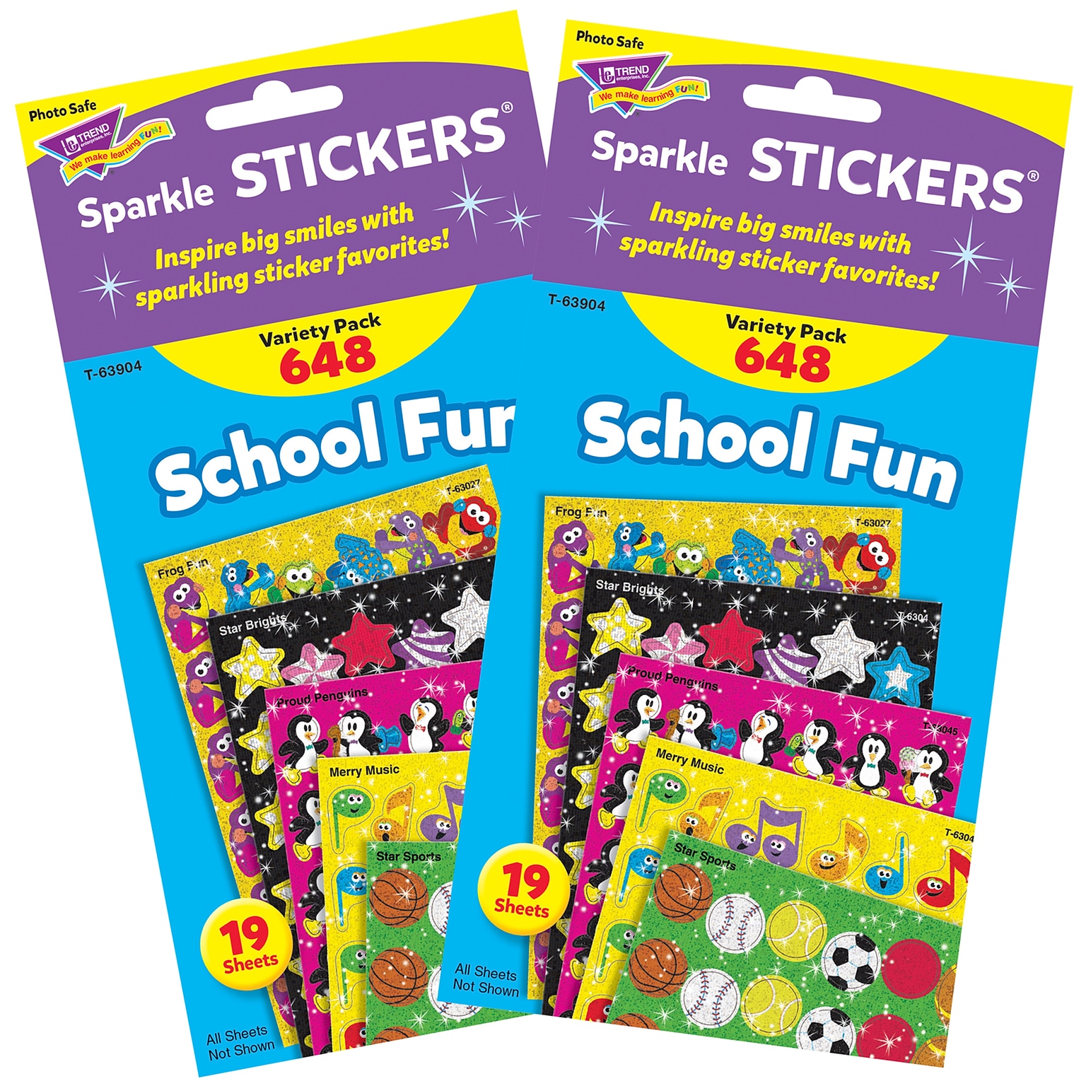 TREND School Fun Sparkle Stickers® Variety Pack, 648/Pack, 2 Packs (T-63904-2)