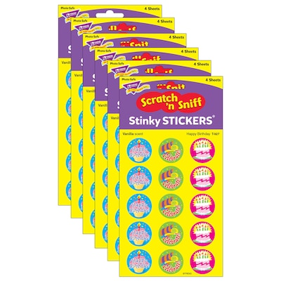 TREND Happy Birthday/Vanilla Stinky Stickers, 60 Per Pack, 6 Packs (T-927-6)