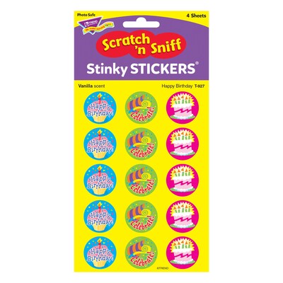 TREND Happy Birthday/Vanilla Stinky Stickers, 60 Per Pack, 6 Packs (T-927-6)