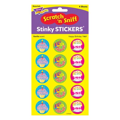 TREND Happy Birthday/Vanilla Stinky Stickers, 60 Per Pack, 6 Packs (T-927-6)