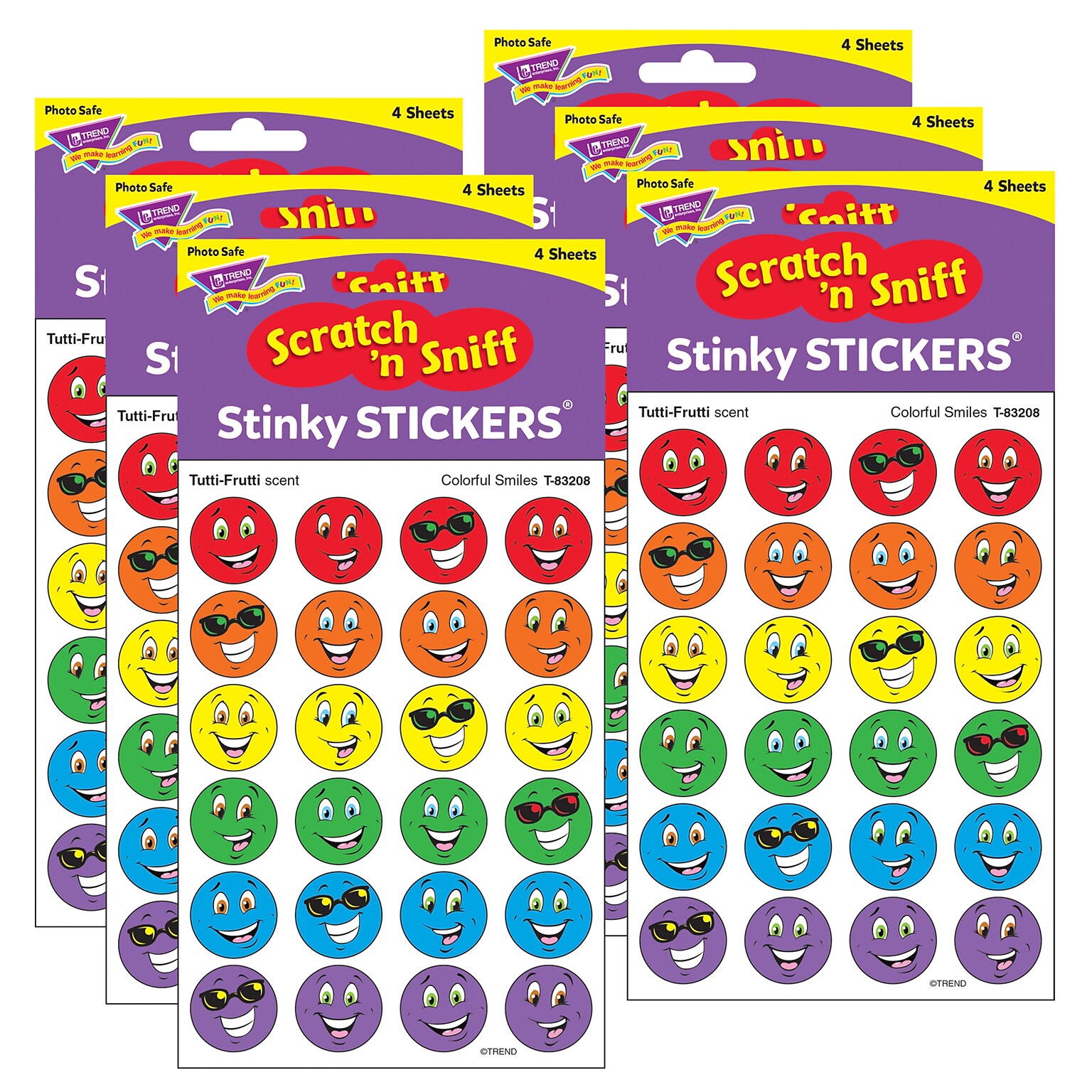 TREND Colorful Smiles/Tutti-Frutti Stinky Stickers, 96 Per Pack, 6 Packs (T-83208-6)