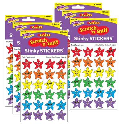 TREND Colorful Star Smiles/Fruit Punch Stinky Stickers, 96 Per Pack, 6 Packs (T-83216-6)