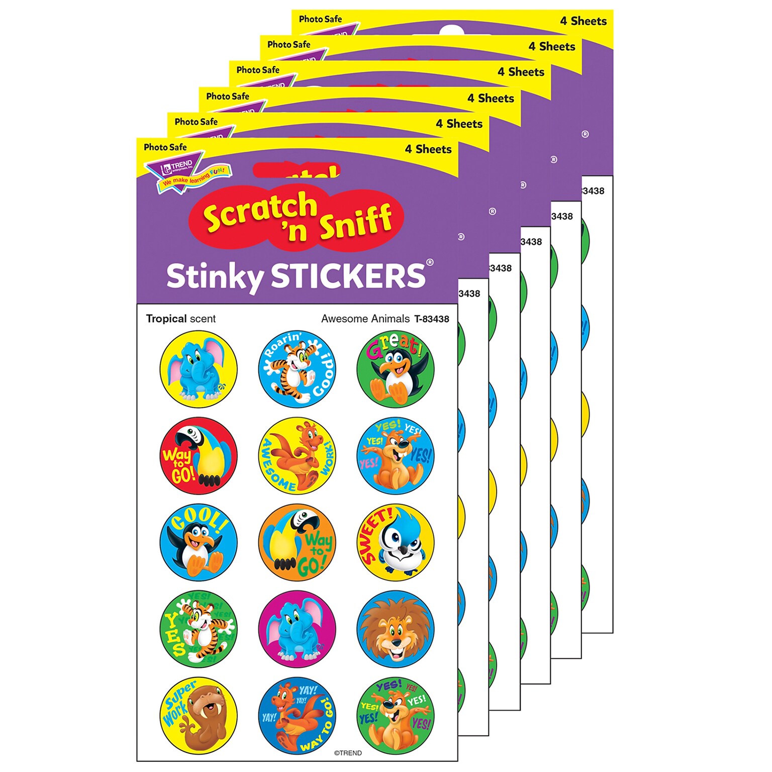 TREND Tropical Stinky Stickers® Awesome Animals, 60/Pack, 6 Packs (T-83438-6)