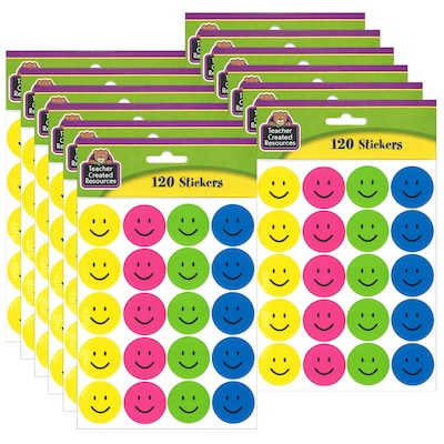 Teacher Created Resources Happy Faces Stickers, 120 Per Pack, 12 Packs (TCR1274-12)