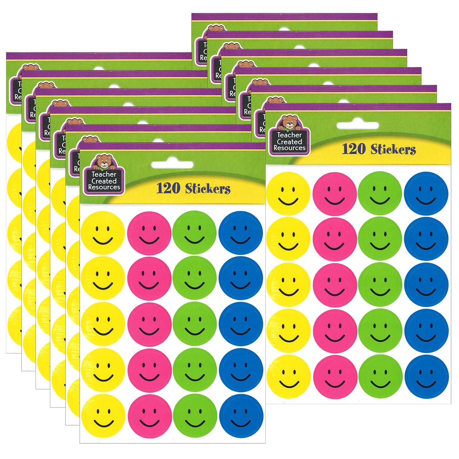 Teacher Created Resources Happy Faces Stickers, 120 Per Pack, 12 Packs (TCR1274-12)