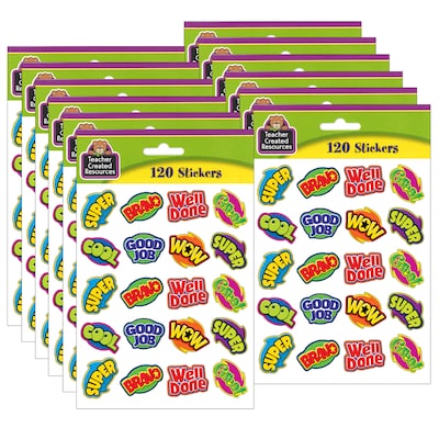Teacher Created Resources Positive Words Stickers, 120 Per Pack, 12 Packs (TCR5206-12)