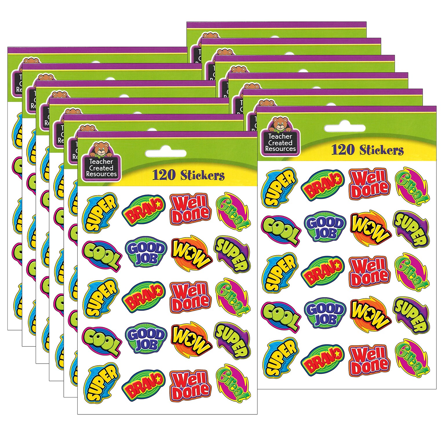 Teacher Created Resources Positive Words Stickers, 120 Per Pack, 12 Packs (TCR5206-12)