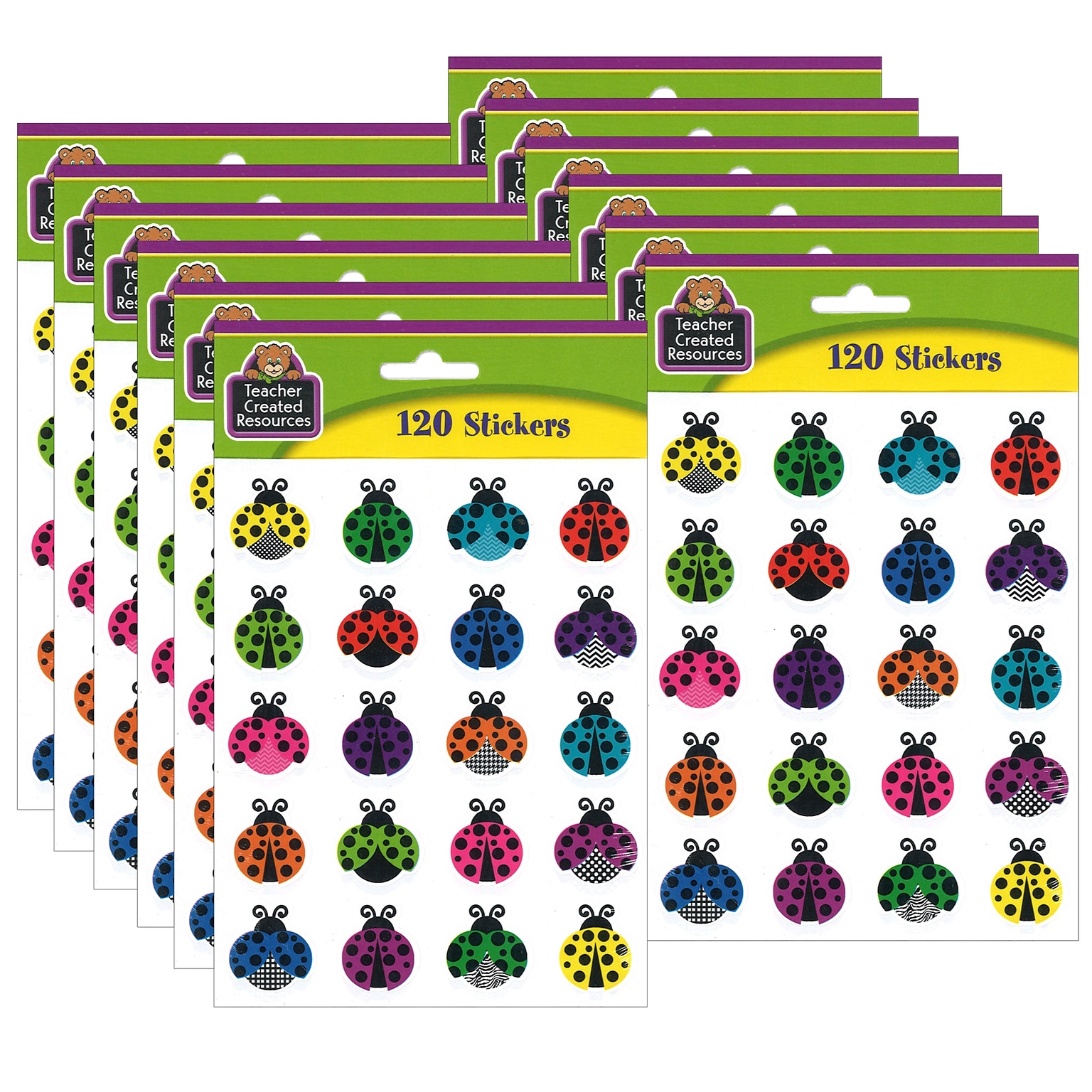 Teacher Created Resources Colorful Ladybugs Stickers, 120 Per Pack, 12 Packs (TCR5462-12)