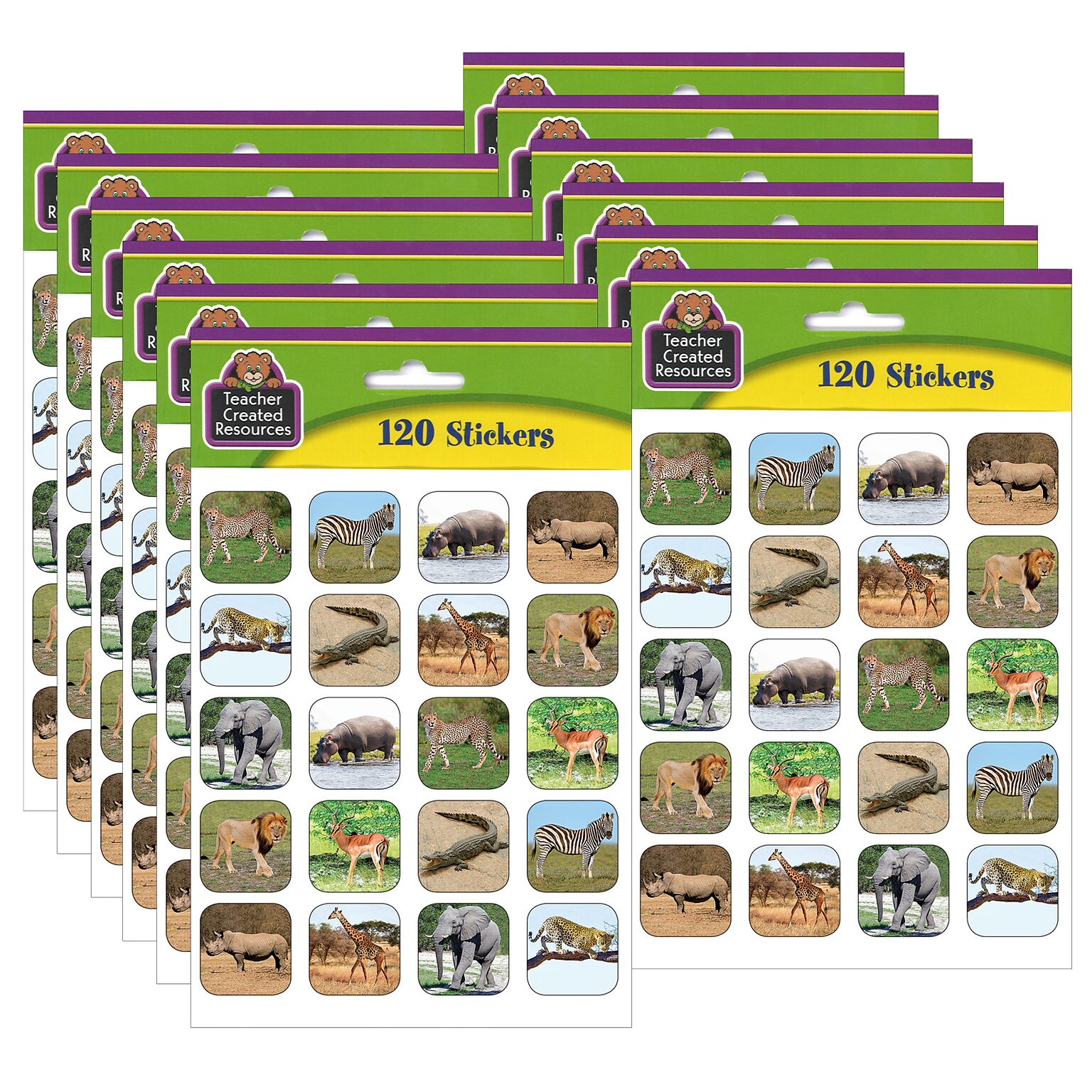 Teacher Created Resources Safari Animals Stickers, 120 Per Pack, 12 Packs (TCR5468-12)