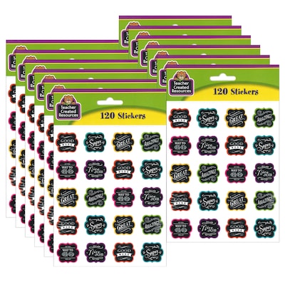 Teacher Created Resources Chalkboard Brights Stickers, 120 Per Pack, 12 Packs (TCR5618-12)