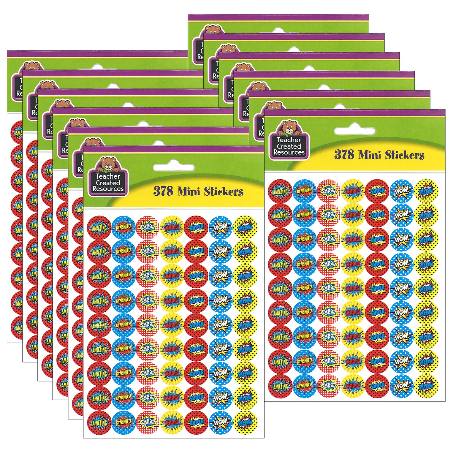 Teacher Created Resources Superhero Mini Stickers, 0.5, 378 Per Pack, 12 Packs (TCR5642-12)