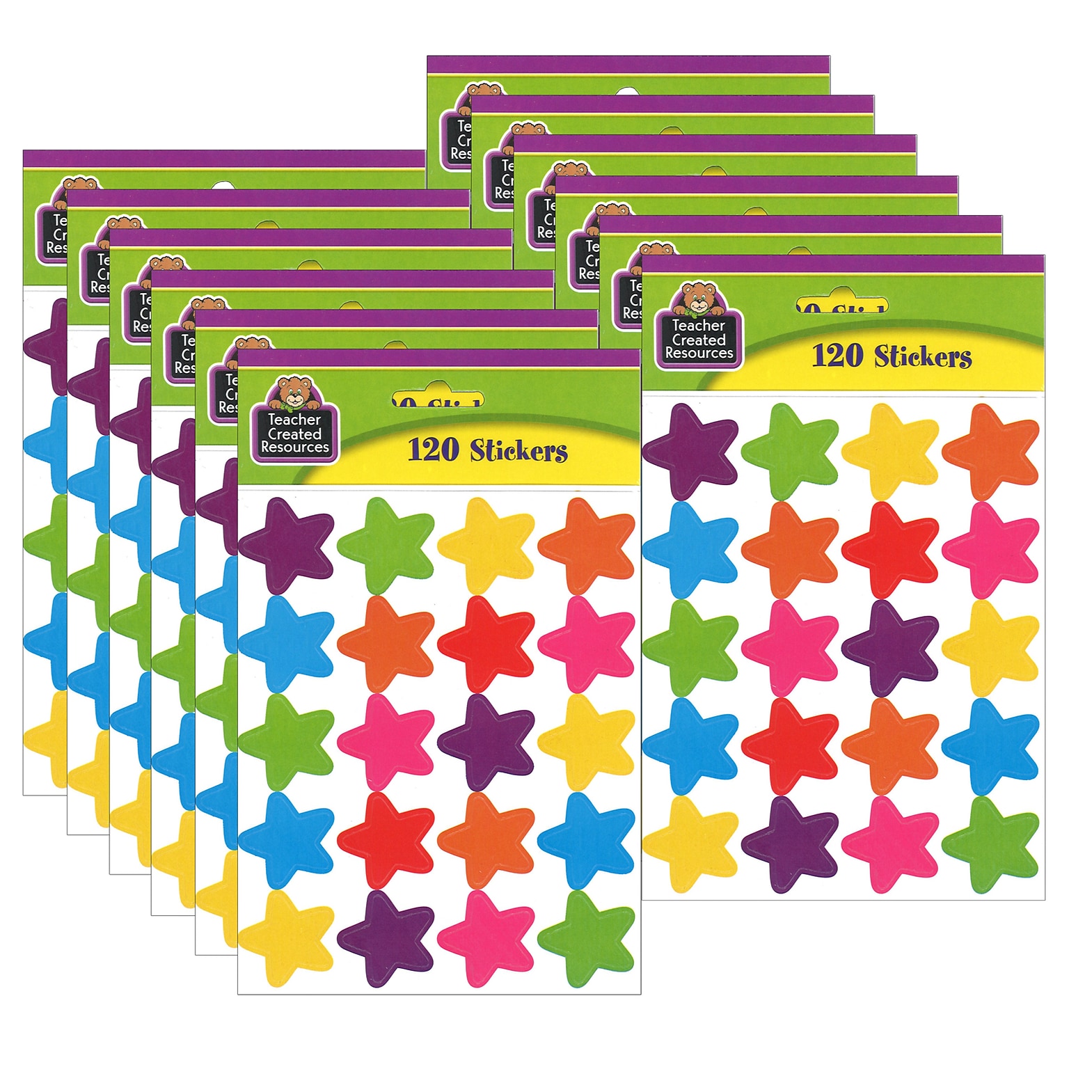 Teacher Created Resources Bright Stars Stickers (die cut star shape), 120 Per Pack, 12 Packs (TCR5796-12)