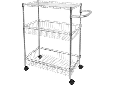 Mount-It! 3-Shelf Metal Mobile Utility Cart with Lockable Wheels, Silver (MI-7860)