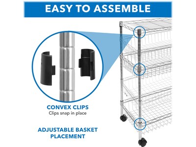 Mount-It! 3-Shelf Metal Mobile Utility Cart with Lockable Wheels, Silver (MI-7860)