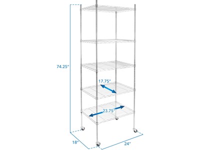 Mount-It! 5-Tier Metal Shelving Unit with Wheels, 24, Silver (MI-7862)