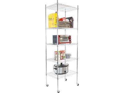 Mount-It! 5-Tier Metal Shelving Unit with Wheels, 24", Silver (MI-7862)