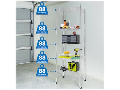 Mount-It! 5-Tier Steel Shelving Unit with Wheels, 24", Silver (MI-7862)