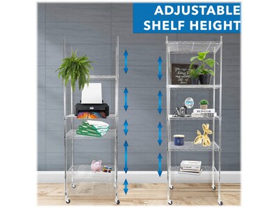 Mount-It! 5-Tier Metal Shelving Unit with Wheels, 24", Silver (MI-7862)