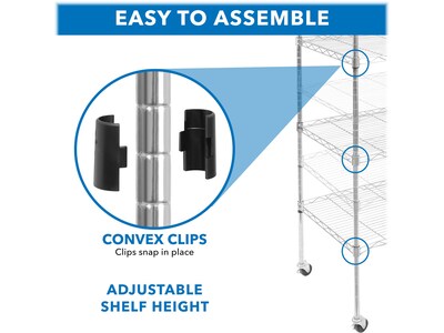 Mount-It! 5-Tier Metal Shelving Unit with Wheels, 24", Silver (MI-7862)