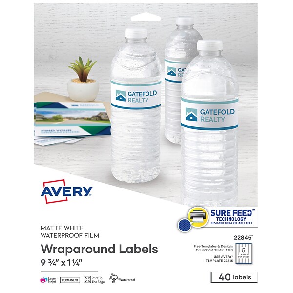 Avery Durable Wraparound Laser/Inkjet Specialty Labels, 9 3/4 x 1 1/4, White, 5/Sheet, 8 Sheets/Pack (22845)