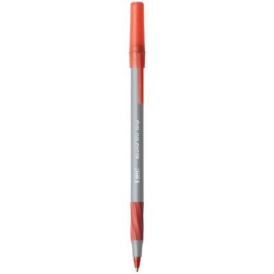 BIC Round Stic Grip Xtra Comfort Ballpoint Pens, Medium Point, Red Ink, Dozen (13889)