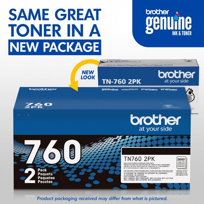 Brother TN 760 Black High Yield Toner Cartridge 2/Pack (TN7602PK)