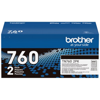 Brother TN 760 Black High Yield Toner Cartridge, 2/Pack  (TN7602PK)