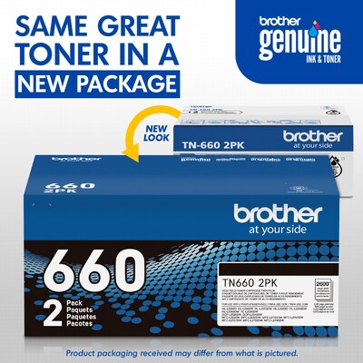 Brother TN660 Black Toner Cartridge, High Yield, 2/Pack