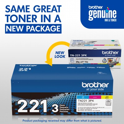 Brother TN-221 Cyan/Magenta/Yellow Standard Yield Toner Cartridge, 3/Pack (TN2213PK)