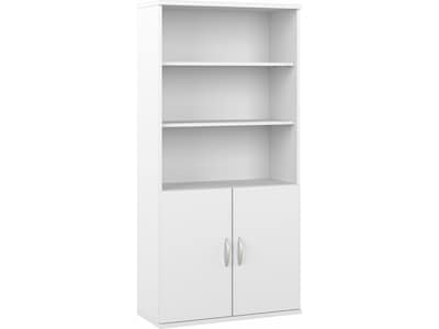 Bush Business Furniture Hybrid 73H 5-Shelf Bookcase with Doors, White Laminated Wood (HYB024WH)