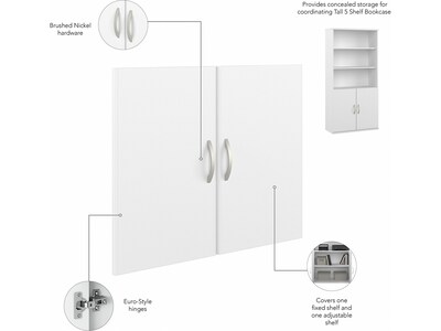 Bush Business Furniture Hybrid 73"H 5-Shelf Bookcase with Doors, White Laminated Wood (HYB024WH)