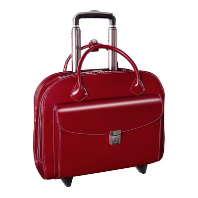 McKlein Limited Edition Laptop Rolling Briefcase, Red Leather (96146A)