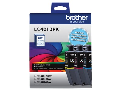 Brother LC401 Cyan/Magenta/Yellow Standard Yield Ink Cartridges, 3/Pack (LC4013PKS)