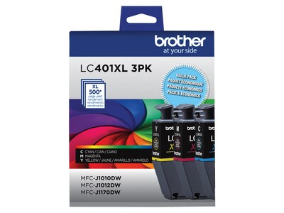 Brother LC401 Cyan/Magenta/Yellow High Yield Ink Cartridges, 3/Pack (LC401XL3PKS)