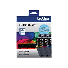 Brother LC401 Cyan/Magenta/Yellow High Yield Ink Cartridges, 3/Pack (LC401XL3PKS)