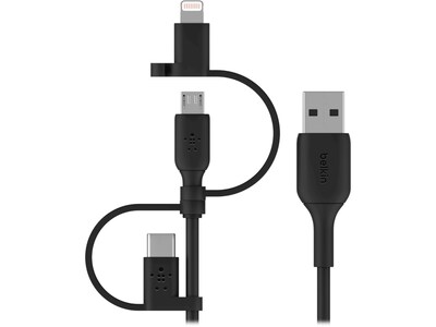 Belkin BOOST CHARGE Universal Lightning/Micro-USB/USB Type-C Cable, Black (CAC001bt1MBK) | Quill