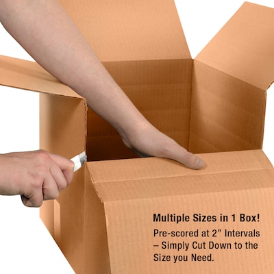 SI Products 20" x 20" x 12" Multi-Depth Shipping Boxes, 200#/ECT-32 Mullen Rated Corrugated, Pack of 15, (MD202012)