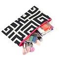 Zodaca Pencil Case Toiletry Holder Cosmetic Bag Travel Makeup Zip Storage Organizer - Greek Key Black Pink