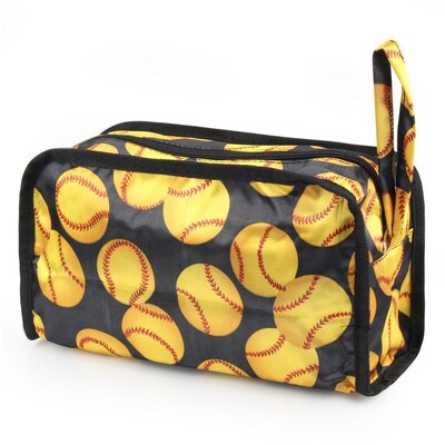 Zodaca Women Travel Pencil Case Cosmetic Makeup Storage Organizer Bag Toiletry Zip Pouch w/Wrist Handle - Yellow