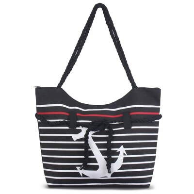 Zodaca Anchor Women Handbag Ladies Large Rope Shoulder Tote Purse Messenger Bag (Size: 19 L x 5 W x 14 H) - Black