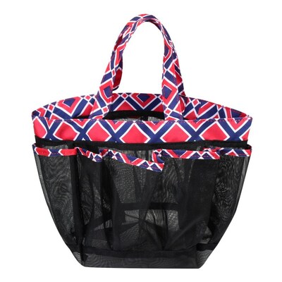 Zodaca Lightweight Mesh Shower Caddie Bag Quick Dry Bath Organizer Carry Tote Bag for Gym Camping - Navy/Red