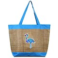 Zodaca lightweight Large Beach Handbag Zip Top Closure Carry Tote Shoulder Bag for Travel Outgoing - Blue Flamingo