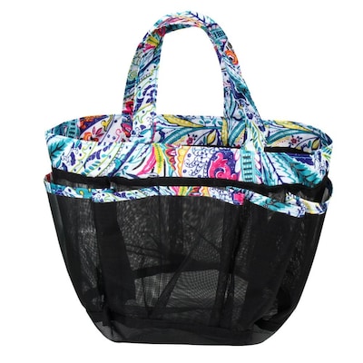 Zodaca Lightweight Mesh Shower Caddie Bag Quick Dry Bath Organizer Carry Tote Bag for Gym Camping - Blue Paisley