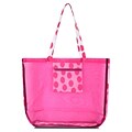 Zodaca Waterproof Beach Mesh Picnic HandBag Shoulder Tote Carry Bag for Shopping Outdoor Activity - Pink Dots with Black Trim