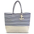 Zodaca Stripes Women Handbag Ladies Large Shoulder Tote Purse Messenger Bag (Size: 22 L x 6 D x 15.5 H) - Navy/White