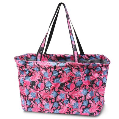 Zodaca All Purpose Large Utility Handbag Laundry Shopping Travel Tote Carry Shoulder Bag - Pink/Black Paisley