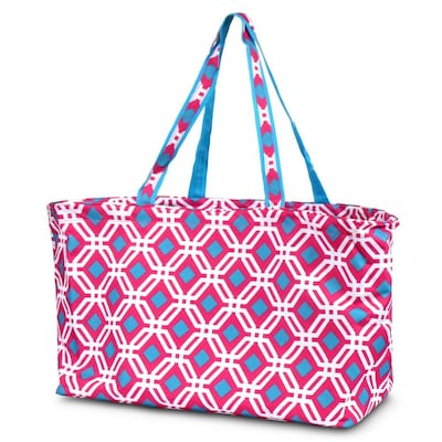 Zodaca Large All Purpose Stylish Magnetic Clasp Open Top Handbag Laundry Shopping Utility Tote Carry Bag - Graphic Pink