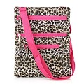 Zodaca Lightweight Padded Shoulder Cross Body Bag Messenger Travel Camping Zipper Bag - Leopard Pink Trim